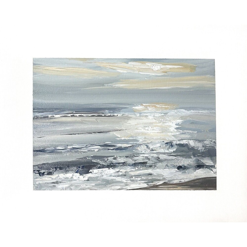 8x10 Original Oil Seascape Painting Neutral Ocean Impressionist Coastal Signed